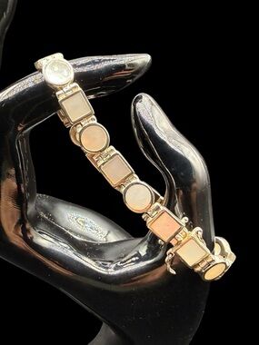 JEZ Sterling Silver Mother of Pearl Geometric Link Bracelet 7”